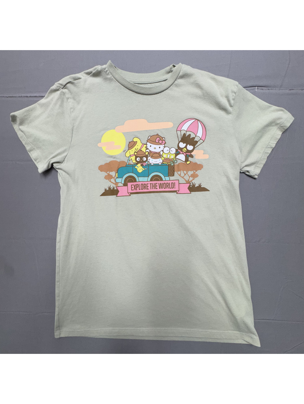 Sanrio Hello Kitty Unisex Cotton Graphic Tee Adult M Green Safari Adventure